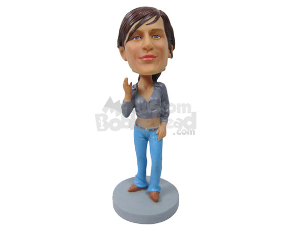 Custom Bobblehead Lovely Lady In Ever Green Classics - Leisure & Casual Casual Females Personalized Bobblehead & Cake Topper Custom Bobblehead Lovely Lady In Ever Green Classics - Leisure & Casual Casual Females Personalized Bobblehead & Cake Topper